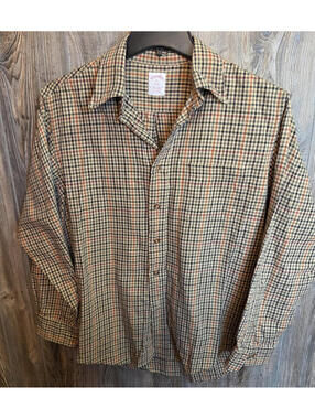 Brooks Brothers Button Shirt 346 Med Tan Plaid Cotton Wool Blend Brooksflannel